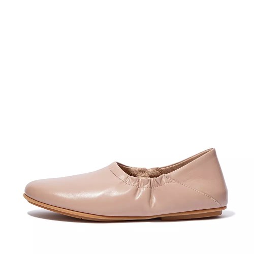 Beige Women's Fitflop ALLEGRO Fold-Down Back Leather Ballet Flats | NZ.70XOJ