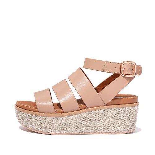 Beige Women's Fitflop ELOISE Espadrille Leather Wedge Sandals | NZ.32GPJ