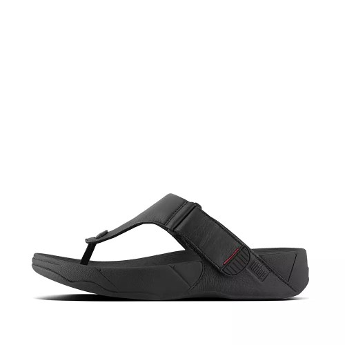 Black Men's Fitflop TRAKK II Leather Toe-Post Sandals | NZ.52UGB