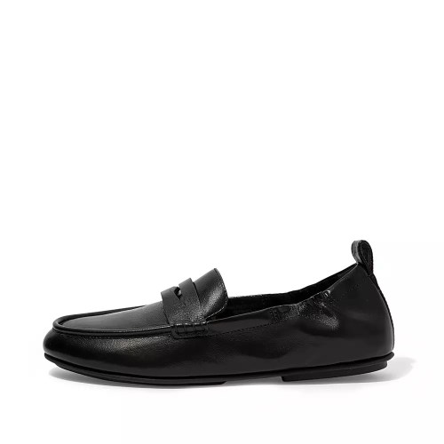 Black Women's Fitflop ALLEGRO Metallic Leather Penny Loafers | NZ.26ASF