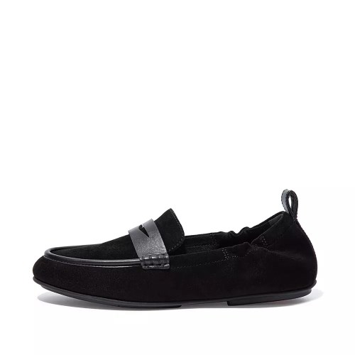 Black Women's Fitflop ALLEGRO Suede Penny Loafers | NZ.54HKF