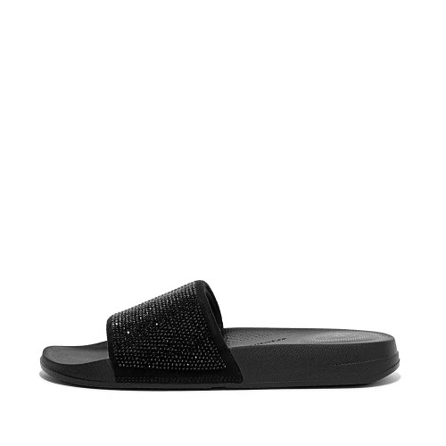 Black Women's Fitflop IQUSHION Water-Resistant Crystal Slides | NZ.95YZF