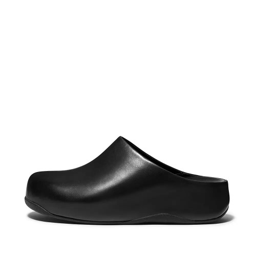 Black Women's Fitflop SHUV Leather Clogs | NZ.81KFJ