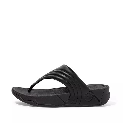 Black Women's Fitflop WALKSTAR Leather Toe-Post Sandals | NZ.24ALK