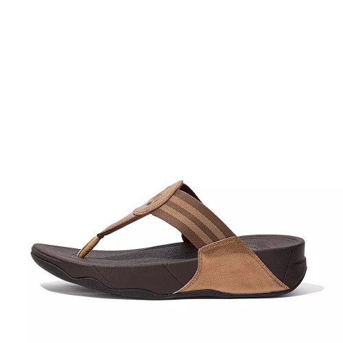 Brown / Gold Women's Fitflop WALKSTAR Webbing Toe-Post Sandals | NZ.76TNY