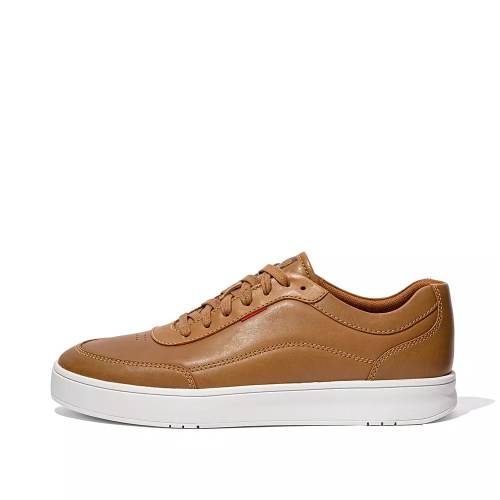 Brown Men's Fitflop RALLY X Leather Sneakers | NZ.16TMD