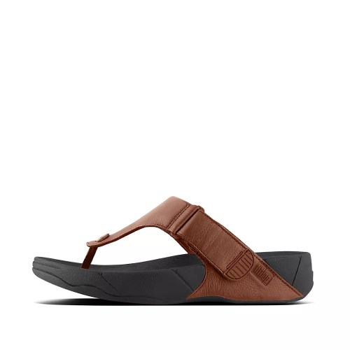 Brown Men's Fitflop TRAKK II Leather Toe-Post Sandals | NZ.49HDA