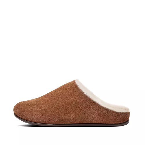 Brown Women's Fitflop CHRISSIE Shearling Suede Slippers | NZ.41KPC