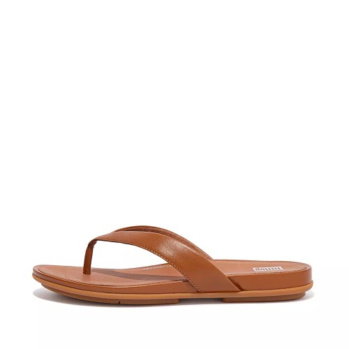 Brown Women's Fitflop GRACIE Leather Flip Flops | NZ.35CWP