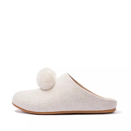 Cream Women's Fitflop CHRISSIE Pom-Pom Felt Slippers | NZ.97ISF