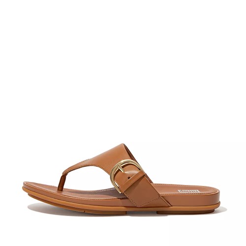 Light Brown Women's Fitflop GRACIE Buckle Leather Toe-Post Sandals | NZ.45NXM