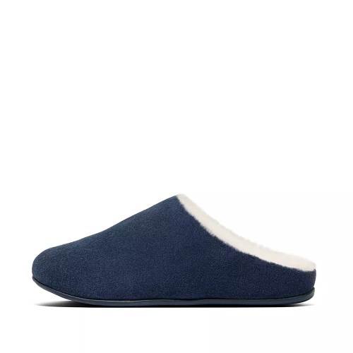 Navy Women's Fitflop CHRISSIE Shearling Suede Slippers | NZ.16HQV