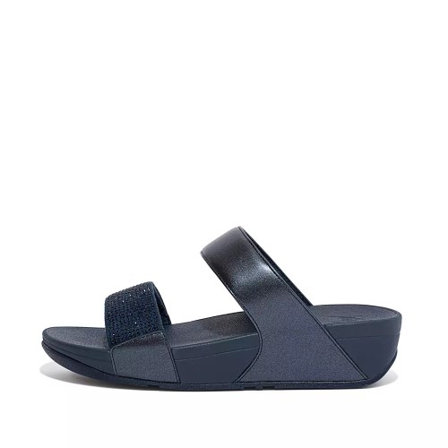 Navy Women's Fitflop LULU Crystal Slides | NZ.12YFE