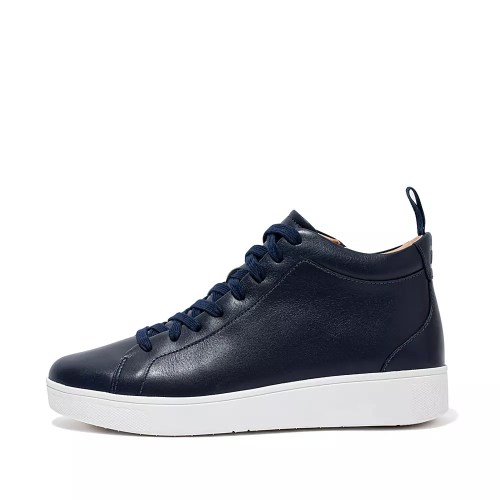 Navy Women's Fitflop RALLY Leather High Top Sneakers | NZ.19VNG