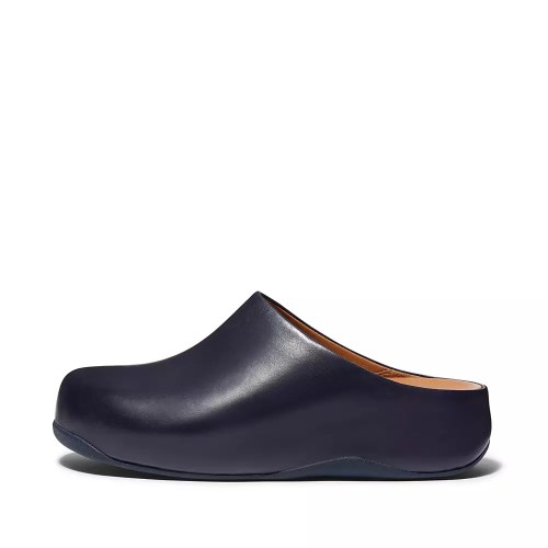 Navy Women's Fitflop SHUV Leather Clogs | NZ.60JHS