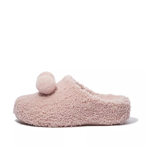 Pink Women's Fitflop SHUV Pom-Pom Shearling Clog Slippers | NZ.15PRO