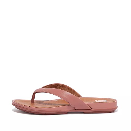 Rose / Brown Women's Fitflop GRACIE Leather Flip Flops | NZ.67HJV