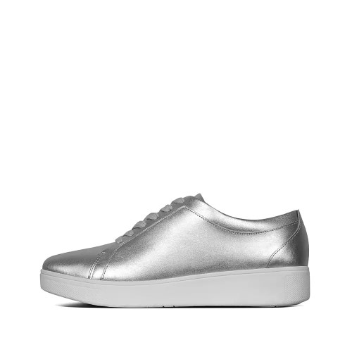 Silver Women's Fitflop RALLY Leather Sneakers | NZ.05SRN