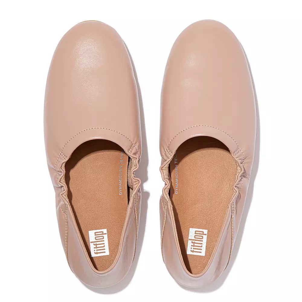 Beige Women's Fitflop ALLEGRO Fold-Down Back Leather Ballet Flats | NZ.70XOJ