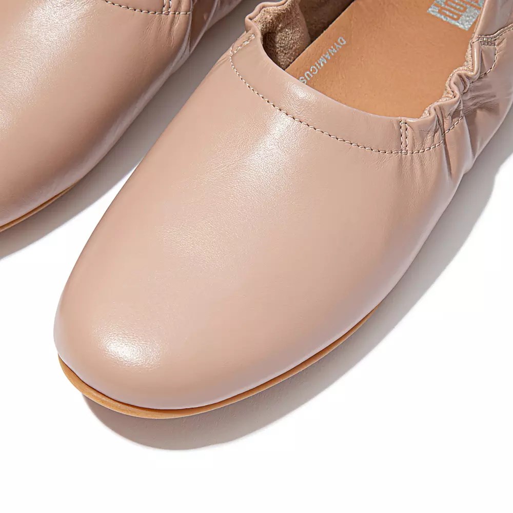 Beige Women's Fitflop ALLEGRO Fold-Down Back Leather Ballet Flats | NZ.70XOJ