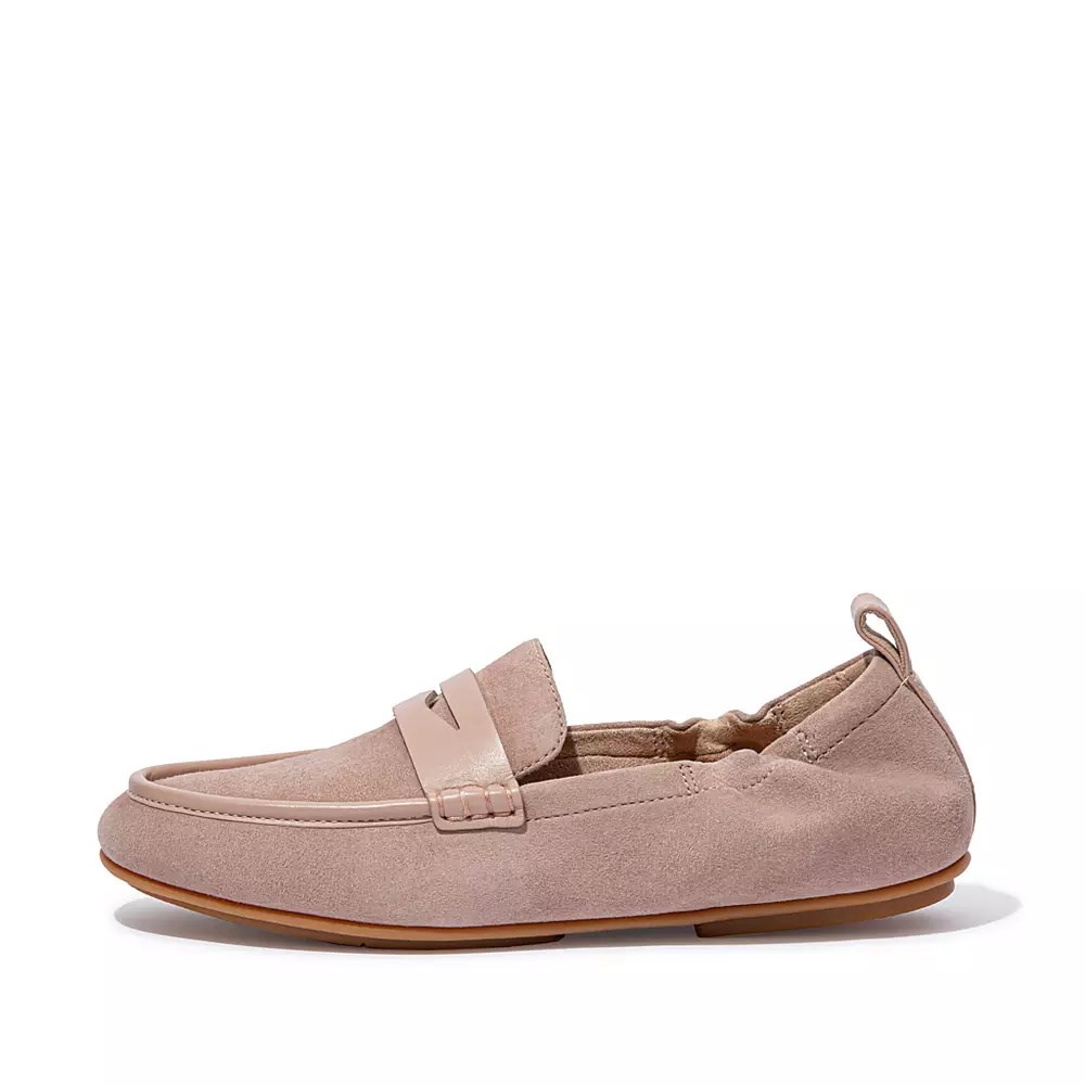 Beige Women\'s Fitflop ALLEGRO Suede Penny Loafers | NZ.62EJZ