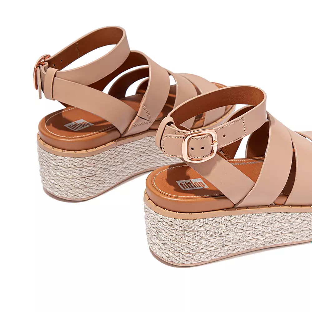 Beige Women's Fitflop ELOISE Espadrille Leather Wedge Sandals | NZ.32GPJ