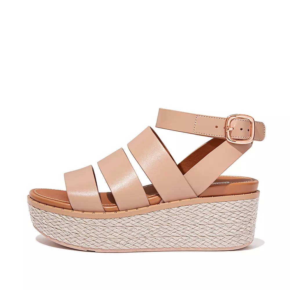 Beige Women\'s Fitflop ELOISE Espadrille Leather Wedge Sandals | NZ.32GPJ