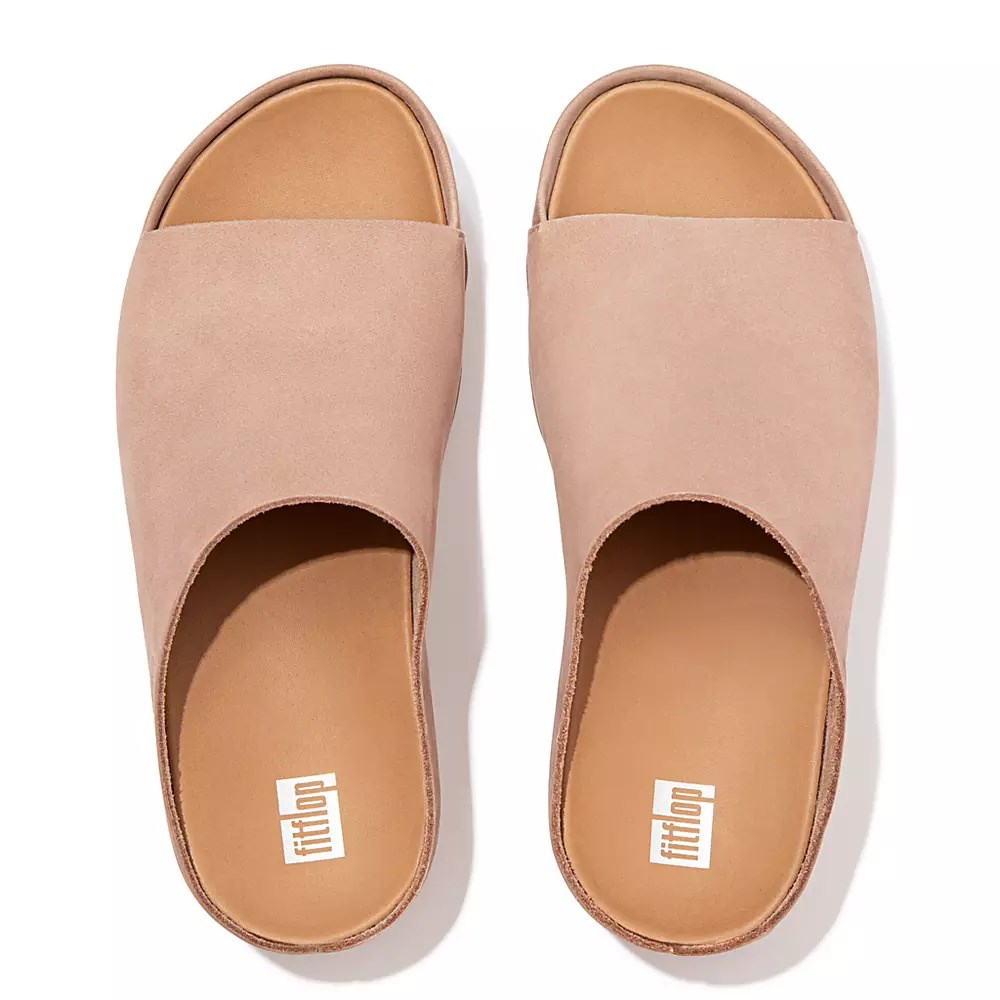 Beige Women's Fitflop SHUV Nubuck Slides | NZ.70HBD