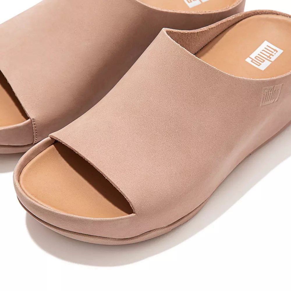 Beige Women's Fitflop SHUV Nubuck Slides | NZ.70HBD