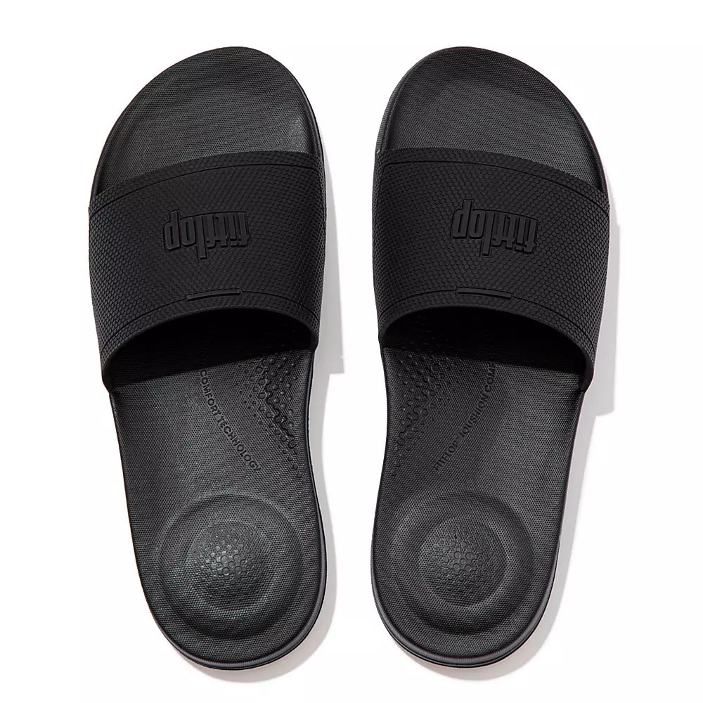 Black Men's Fitflop IQUSHION Pool Slides | NZ.34OXD