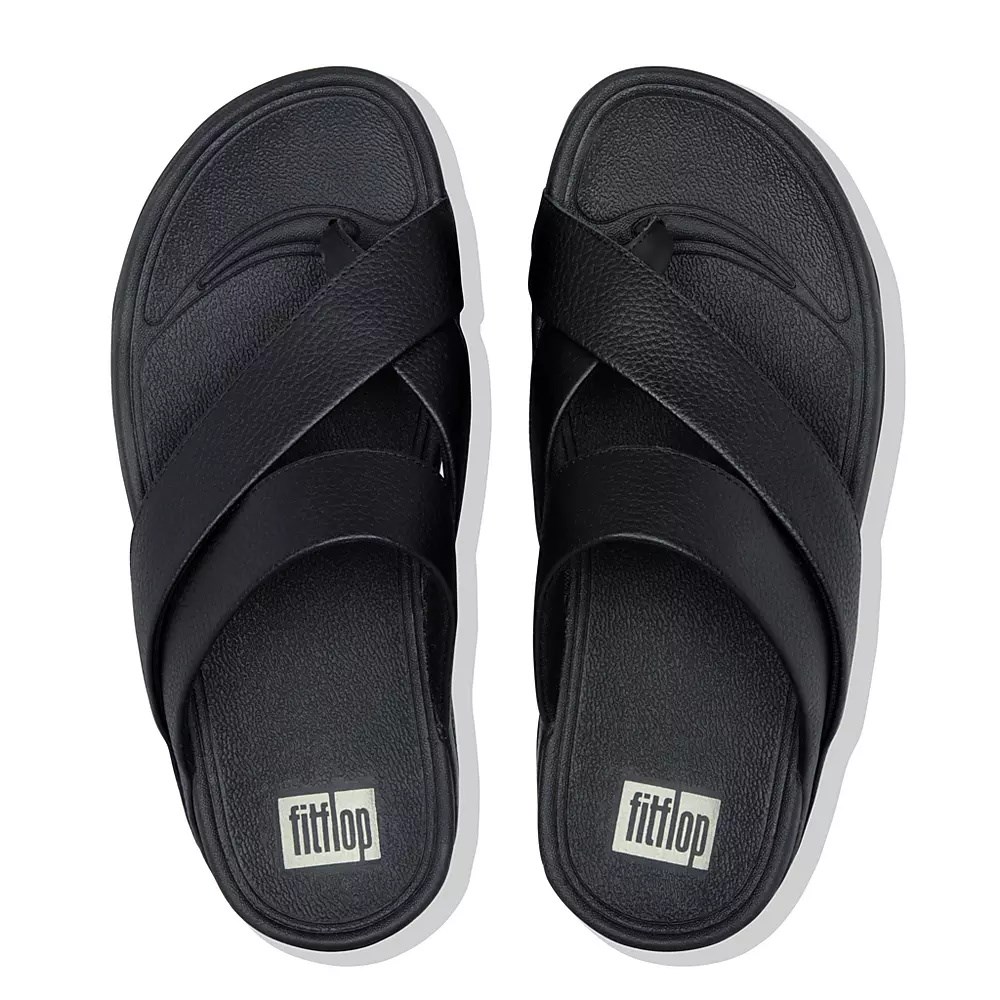 Black Men's Fitflop SLING Leather Toe-Post Sandals | NZ.34FIA