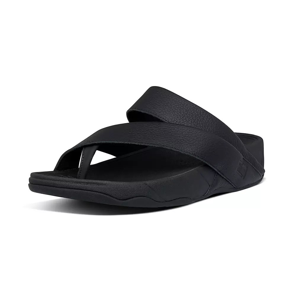 Black Men's Fitflop SLING Leather Toe-Post Sandals | NZ.34FIA