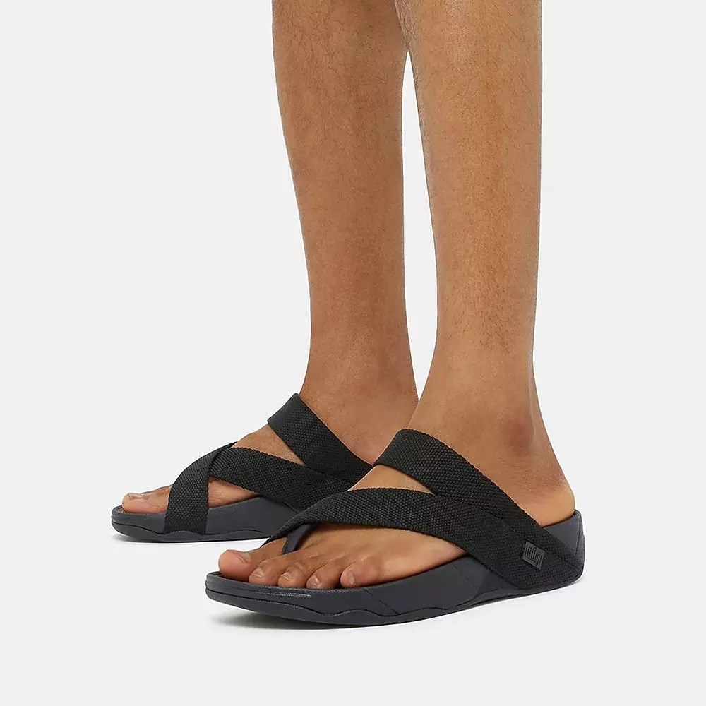 Black Men's Fitflop SLING Weave Toe-Post Sandals | NZ.97CSV