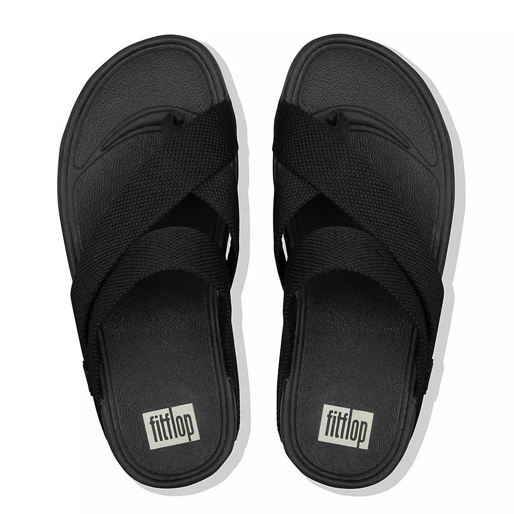 Black Men's Fitflop SLING Weave Toe-Post Sandals | NZ.97CSV