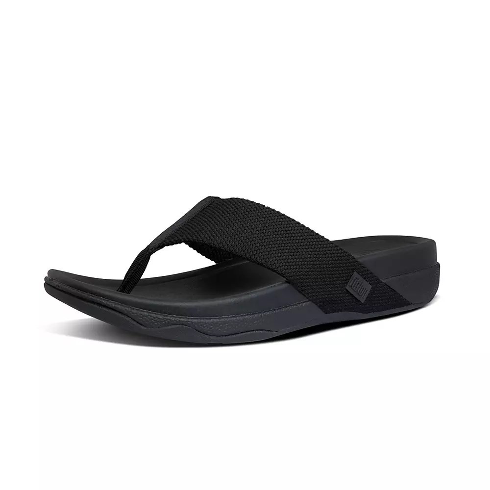 Black Men's Fitflop SURFER Toe-Post Sandals | NZ.09GNU