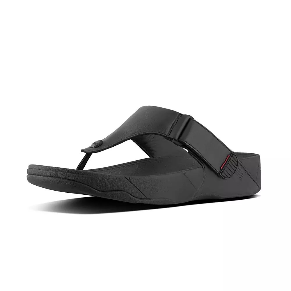 Black Men's Fitflop TRAKK II Leather Toe-Post Sandals | NZ.52UGB