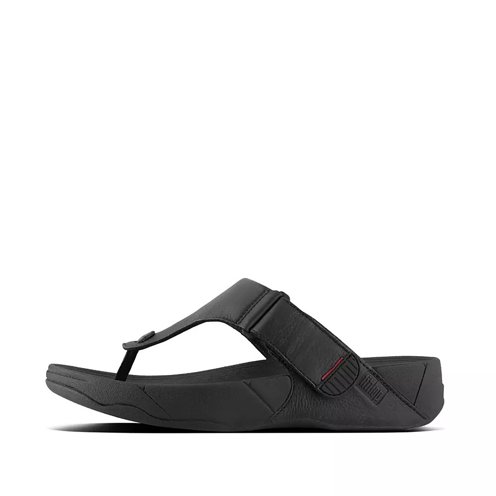 Black Men\'s Fitflop TRAKK II Leather Toe-Post Sandals | NZ.52UGB