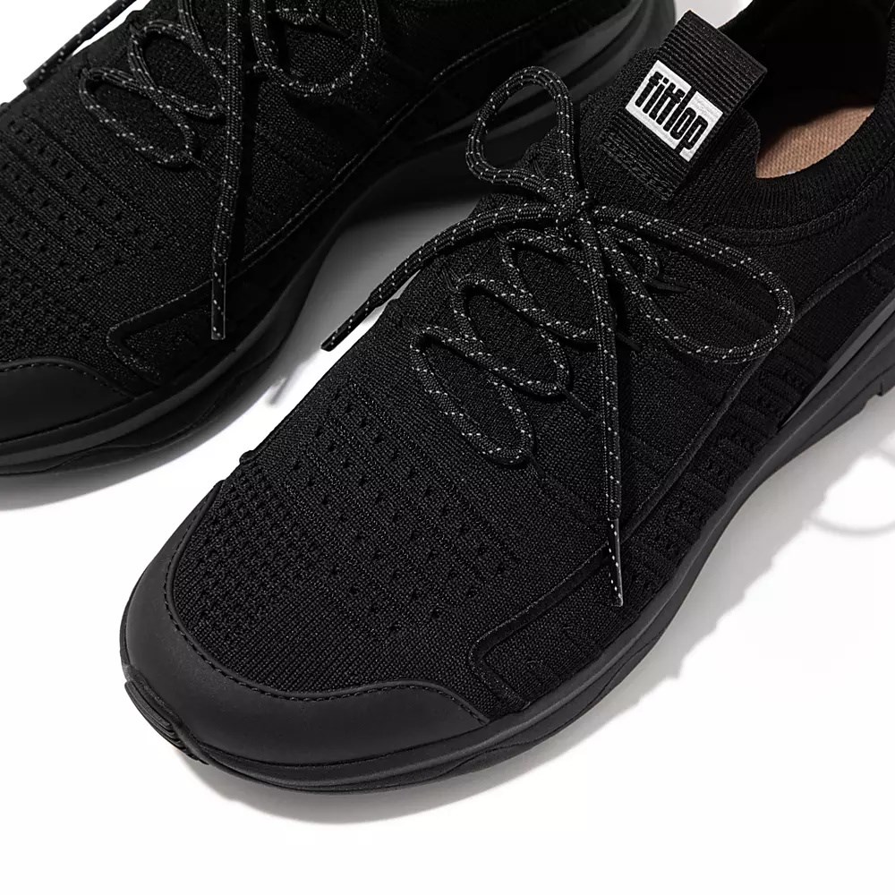 Black Men's Fitflop VITAMIN FF Knit Sneakers | NZ.30ZSV