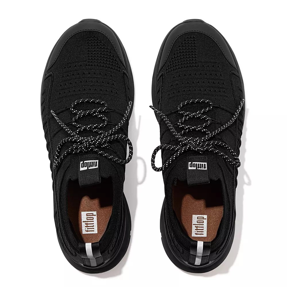 Black Men's Fitflop VITAMIN FF Knit Sneakers | NZ.30ZSV