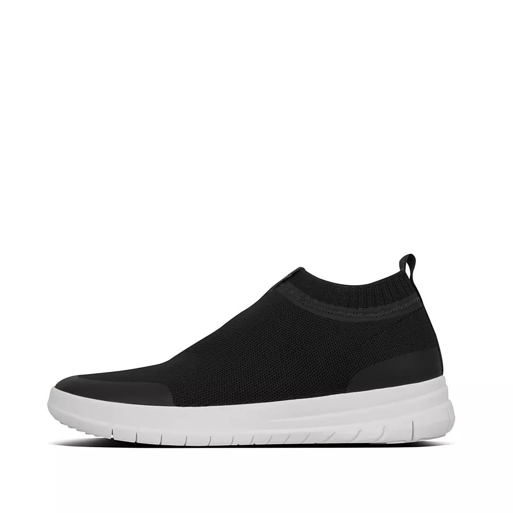 Black Men\'s Fitflop ÜBERKNIT Slip On Sneakers | NZ.90SYR