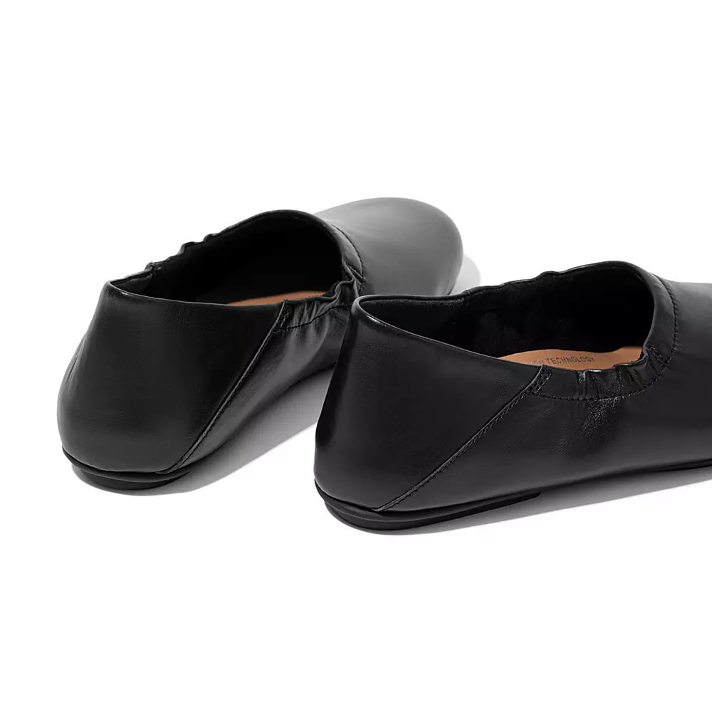 Black Women's Fitflop ALLEGRO Fold-Down Back Leather Ballet Flats | NZ.48PAC