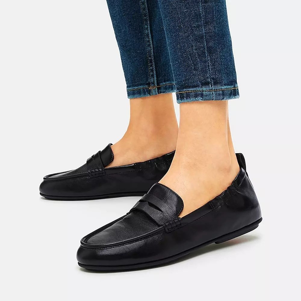 Black Women's Fitflop ALLEGRO Metallic Leather Penny Loafers | NZ.26ASF