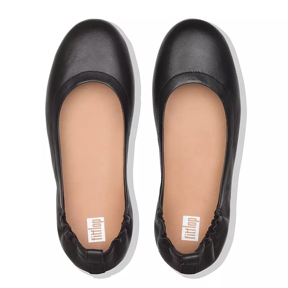 Black Women's Fitflop ALLEGRO Soft Leather Ballet Flats | NZ.76MIO