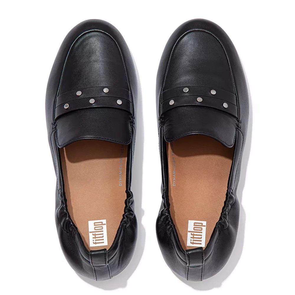 Black Women's Fitflop ALLEGRO Studded Leather Loafers | NZ.01SEB