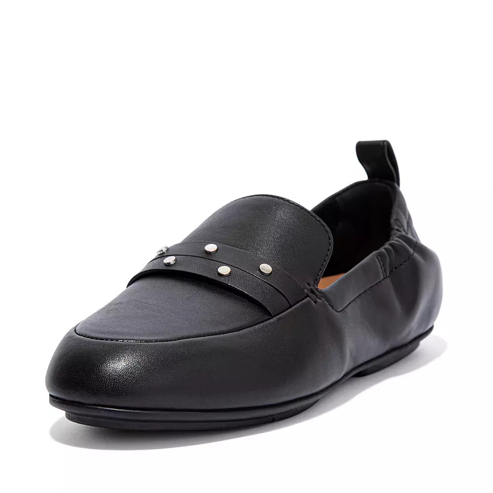 Black Women's Fitflop ALLEGRO Studded Leather Loafers | NZ.01SEB