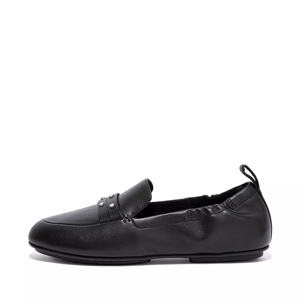 Black Women\'s Fitflop ALLEGRO Studded Leather Loafers | NZ.01SEB