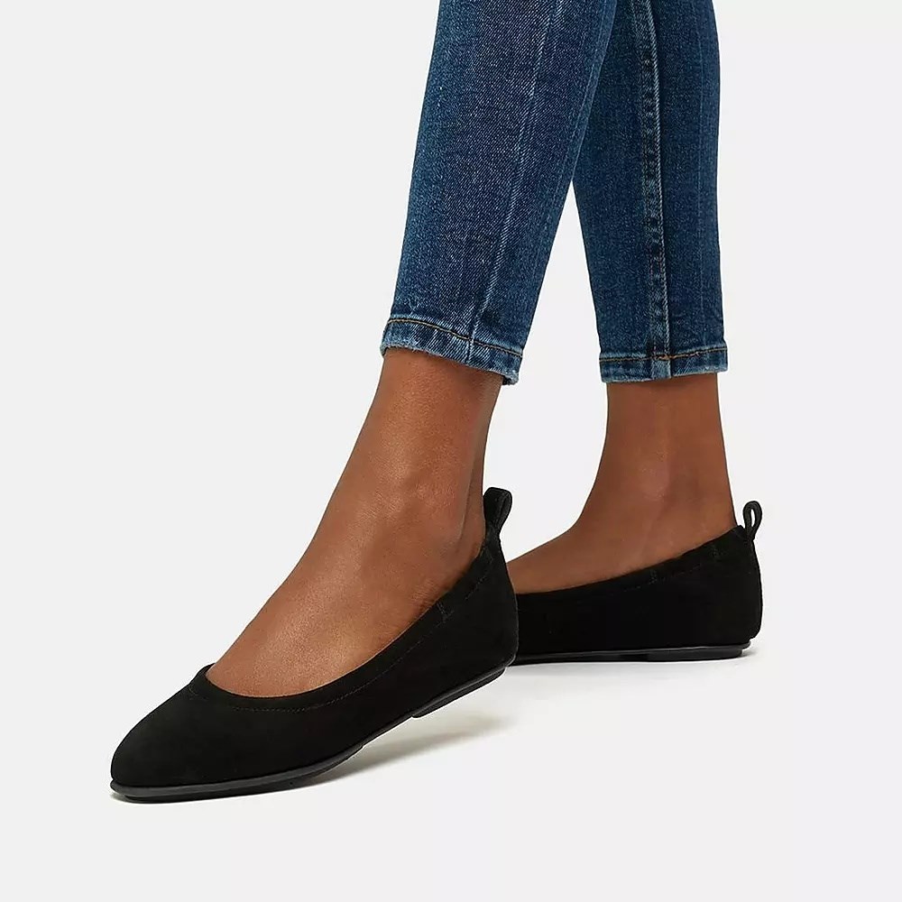 Black Women's Fitflop ALLEGRO Suede Ballet Flats | NZ.50SKZ