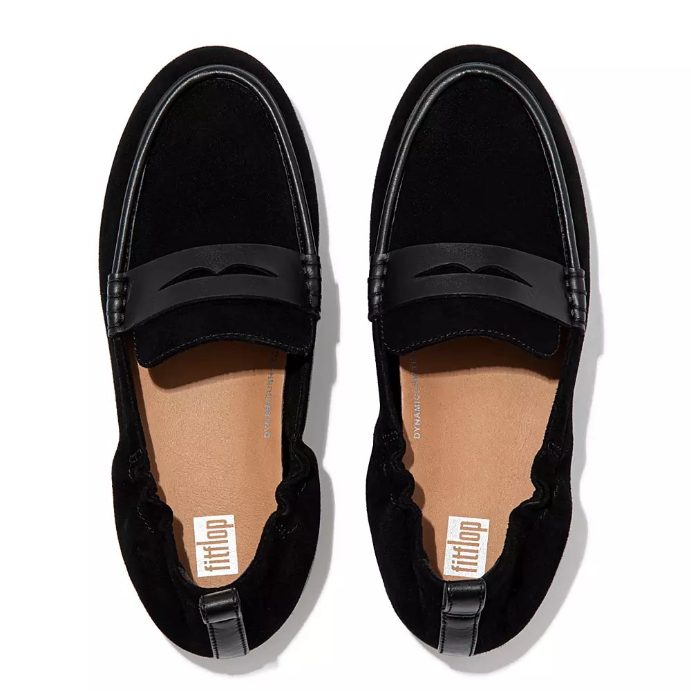 Black Women's Fitflop ALLEGRO Suede Penny Loafers | NZ.54HKF