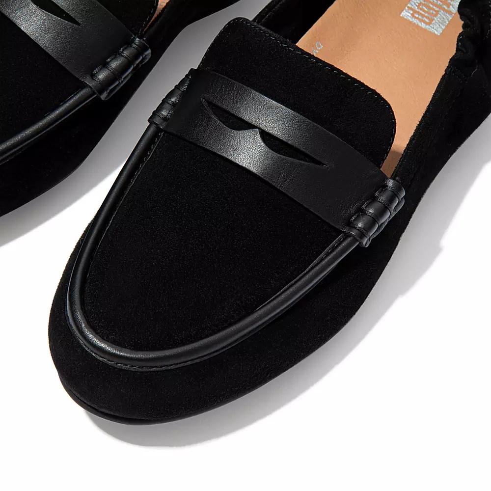 Black Women's Fitflop ALLEGRO Suede Penny Loafers | NZ.54HKF