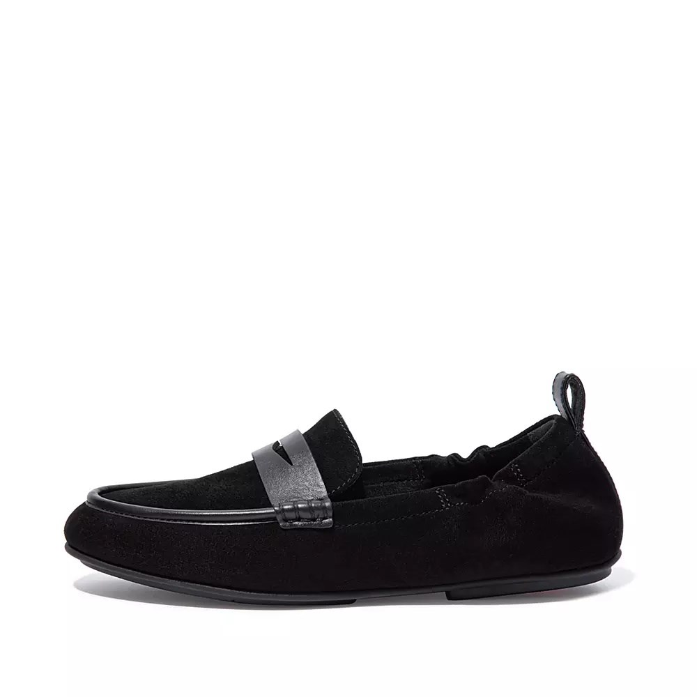 Black Women\'s Fitflop ALLEGRO Suede Penny Loafers | NZ.54HKF